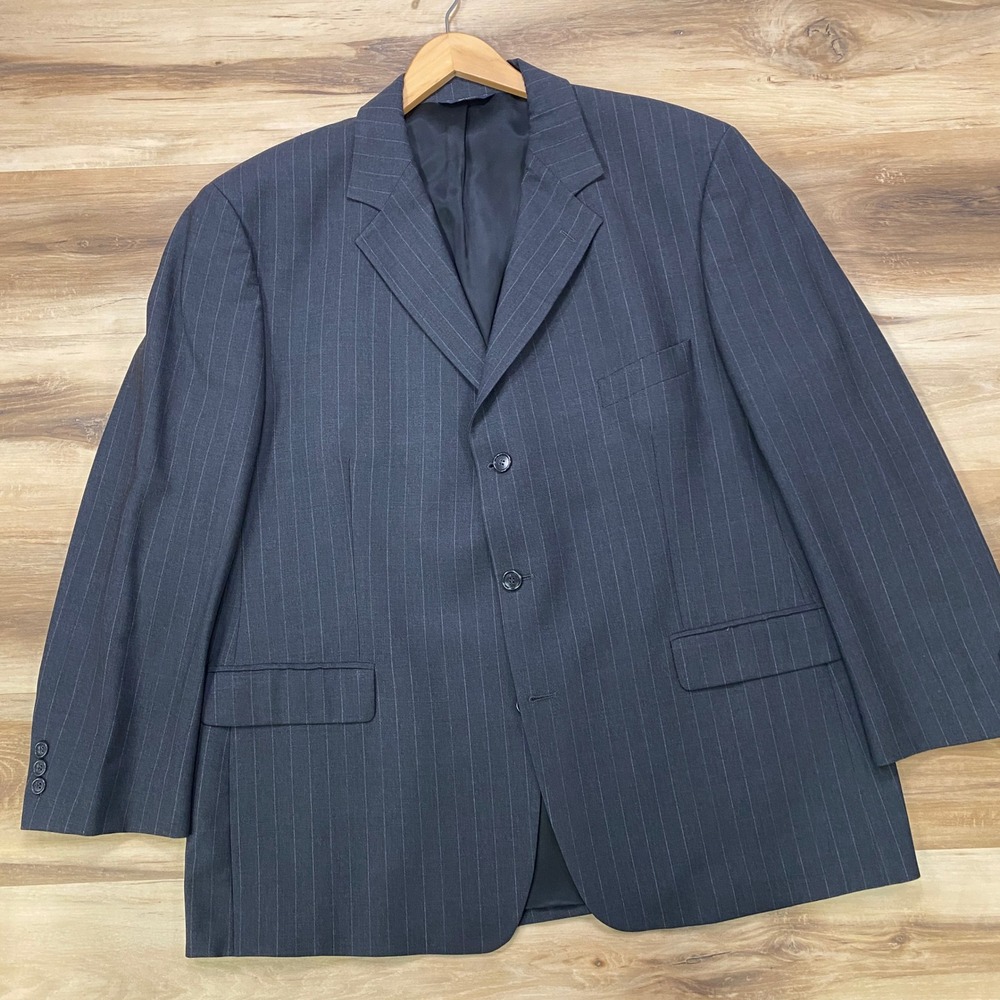 Brooks Brothers Stretch Blazer 48R Pinstripe Wool Blend 3-Button Jacket Gray
